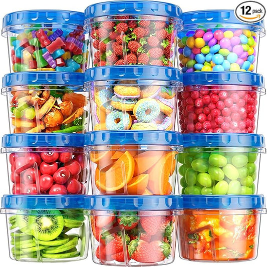 BiuLeon 12 Pack-17oz Freezer Storage Containers, Plastic Food Storage Containers with Twist Top Lids, BPA Free and Reusable Soup Containers with Lids, Leakproof/Microwave/Dishwasher Safe