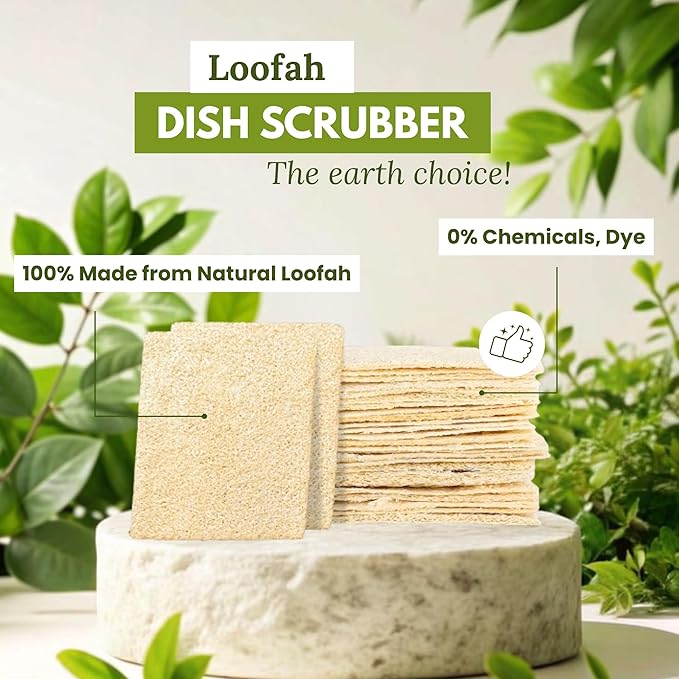Natural Loofah Dish Sponge (Pack 30) Multipurpose Dish Sponges - 100% Biodegradable Compostable Dishwashing Scouring Pad Zero Waste (2.75" x 2.75" Each) - Image 2