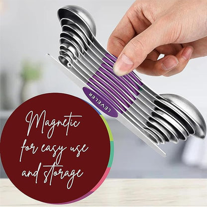Magnetic Measuring Spoons Set of 9 Stainless Steel Dual-Sided Stackable Measuring Spoon Nesting Teaspoons Measuring Dry and Liquid Ingredients, Fits in Spice Jars Set of 9 (Purple) - Image 4