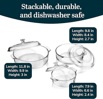 Libbey Baker's Basics 3-Piece Glass Casserole Dishes with Glass Covers, Stackable Casserole Dishes for Oven, Microwave, Refrigerator, Versatile Baking Dish Set - Image 3