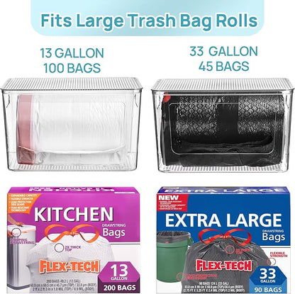 Vtopmart 2 Pack Trash Bag Holder, Stackable Garbage Bag Dispenser for 13/30/33 Gallon Bags, Clear Organizer Bins for Under Kitchen Sink, Laundry Room Organization and Storage - Image 2