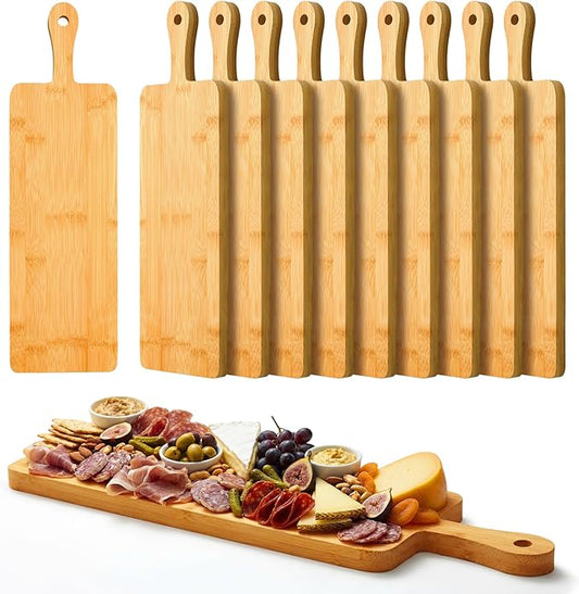 Nuenen 10 Pcs Wood Cutting Board with Handle 16.1 x 4.7 Inch Acacia Bamboo Wooden Serving Kitchen Chopping Boards for Pizza, Bread, Cheese, Charcuterie, Fruit, Vegetables(Narrow Bamboo) by Nuenen