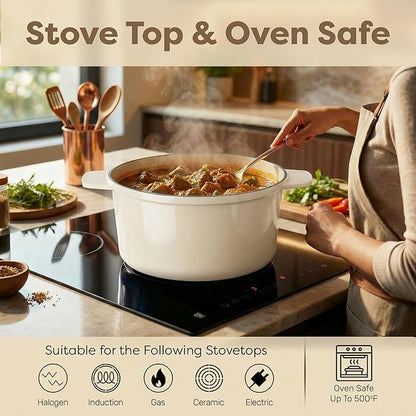 Gotham Steel 5 Qt Dutch Oven Pot with Lid, Nonstick Ceramic Dutch Oven Stock Pot, 10 in 1 Cooking Pot & Dutch Oven for Bread Baking, Lightweight Oven & Dishwasher Safe – Cream - Image 8