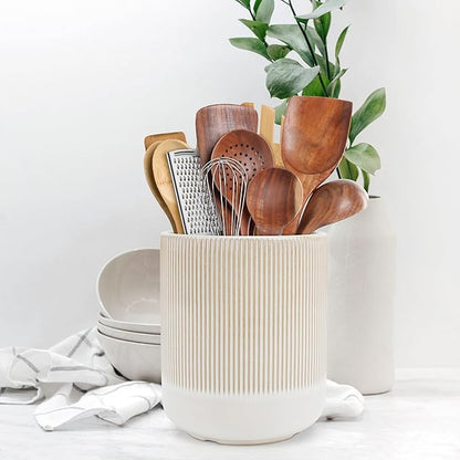 RedCall Kitchen Utensils Holder Large,Ceramic Utensil Organizer for Countertop,Morden Utensil Crock for Spoon Spatula,Home Kitchen Decor (Light Coffee)