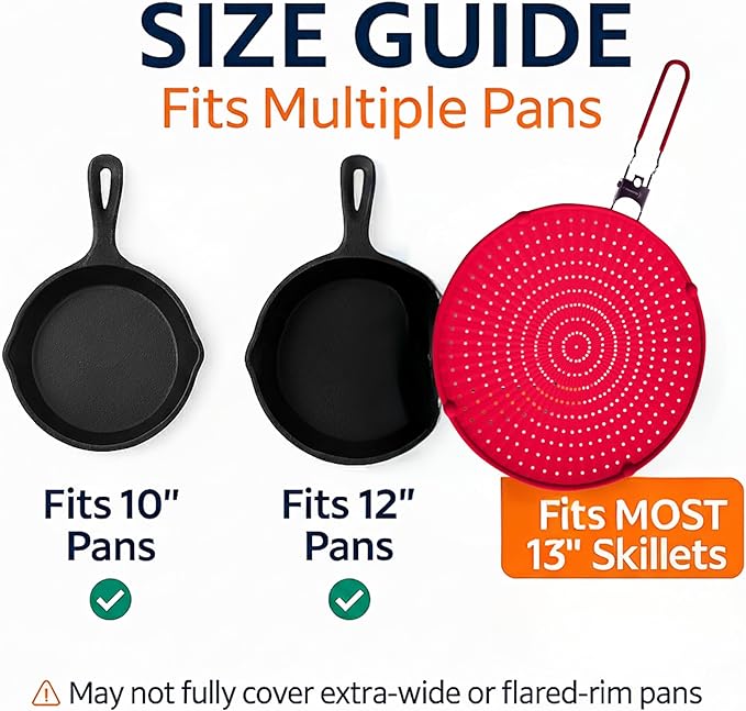 Silicone Splatter Screen for Frying Pan, 13” Red – Grease & Oil Splatter Guard, Heat Resistant, Dishwasher Safe, Foldable Handle with Sleeves – Splash Guard Fits 10–12” Pans, Most 13” Skillets - Image 9