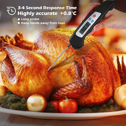 Xuhal 12 Pcs Digital Meat Thermometer with Probe Waterproof Instant Read Foldable Food Thermometer with Magnet for Kitchen Grilling Cooking Turkey Baking BBQ(Black, Red, White)