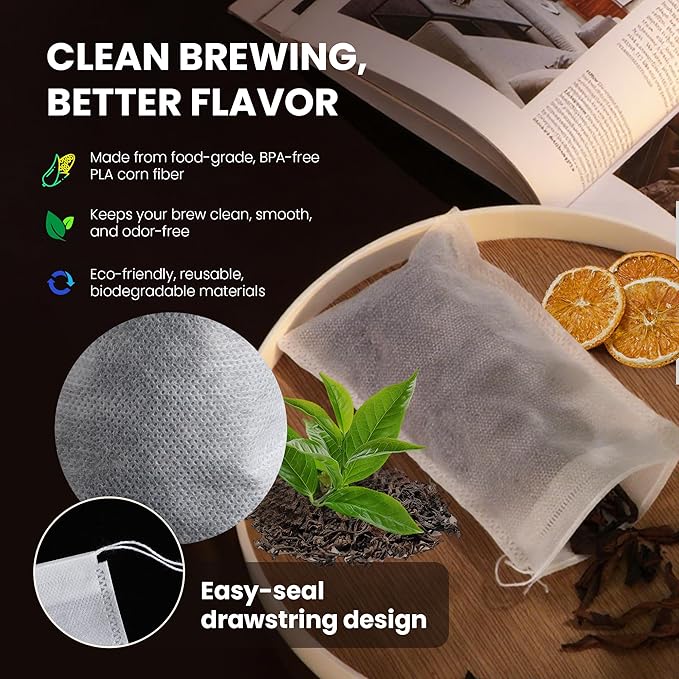 Cold Brew Bags, 100 Count Brew Coffee Filter Bags, 6 * 8 Inch Fine Mesh Drawstring Pouches, Fits Mason Jars & French Press, Ideal for Tea, Herbs & Spices - Image 7