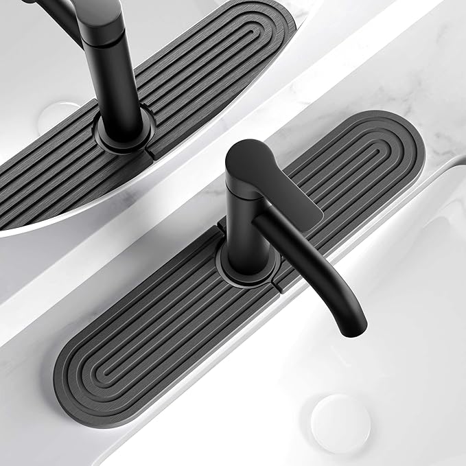Dreatim Kitchen Faucet Absorbent Mat - Diatomite Stone Sink Tray, Quick Drying, Modern Design - Durable Faucet Drip Mat for Kitchen Sink and Bathroom Counter [17.7" x 3.9", Dark Grey]