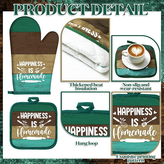 Leinuosen 8 Pcs Kitchen Towels and Oven Mitts Sets Pot Holders Dishcloths Set Kitchen Decorative Accessories Absorbent Potholders Heat Resistant for Chef Baking Cooking - Image 5