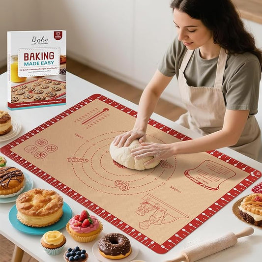 Extra Thick Silicone Mat for Baking, Silicone Baking Mat with 10 Easy Recipes, Non Stick Silicone Pastry Mat, kneading Dough Rolling Mat, Macaron, Cookie, bread, Pizza, Fondant/Pie Crust by Bredominant