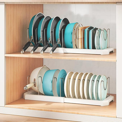 Pots and Pans Organizer for under Cabinet, Pan Pot Organizers inside Cabinet, Expandable Organizer with 12 Adjustable Dividers for Cookie Sheets, Cutting Boards, Pot Lids, Cookware - Frying Pan Rack - Image 9