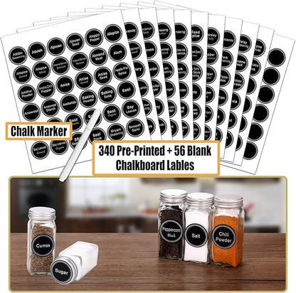 SWOMMOLY Spice Rack Organizer with 36 Empty Square Spice Jars, 396 Spice Labels with Chalk Marker and Funnel Complete Set, for Countertop, Cabinet or Wall Mount,Silver - Image 3