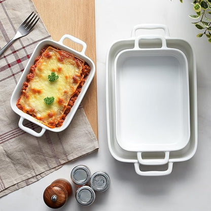 ONEMORE Casserole Dishes for Oven,9.5"x15.4" Baking Dishes Set of 4,Ceramic Bakeware Sets with Handles for Cooking, Baking,Serving, Wedding and Gifting, Baking Pan White , Microwave & Dishwasher Safe(7.5"/11.2"/13.4"/15.4") - Image 2
