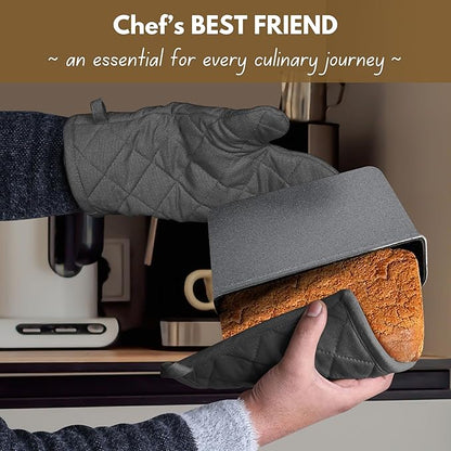Native Fab Farmhouse Oven Mitts and Pot Holders Set of 4, Heat Resistant Non-Slip Machine Washable, 100% Cotton Kitchen Pot Holders Oven Mitts Sets Grey - Image 3