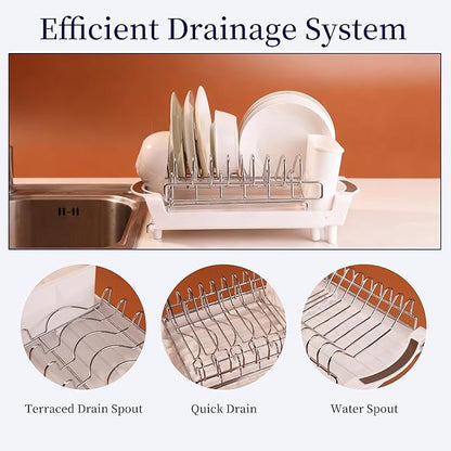 Dish Drying Rack Compact Expandable - A Space-Saving, Stainless Steel, Rust-Resistant Dish Drainer for Kitchen and Apartment Countertops/Sink Cabinets, Extendable from 11.42 to 19.9 inches (White) - Image 4