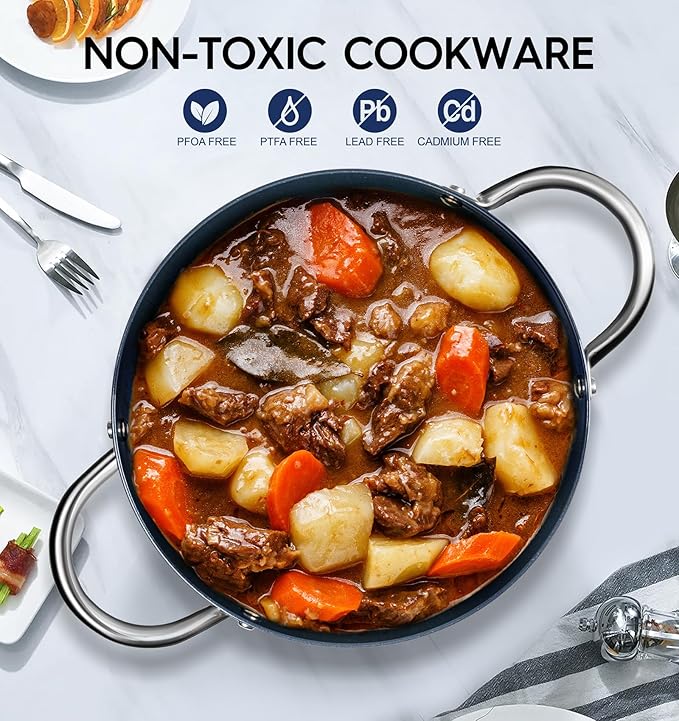 MICHELANGELO 8 Quart Stock Pot with Lid, Non Toxic Cooking Pot, Ceramic Soup Pots with Lid, Non Stick Pot with Stainless Steel Handle, Induction Compatible - Image 2