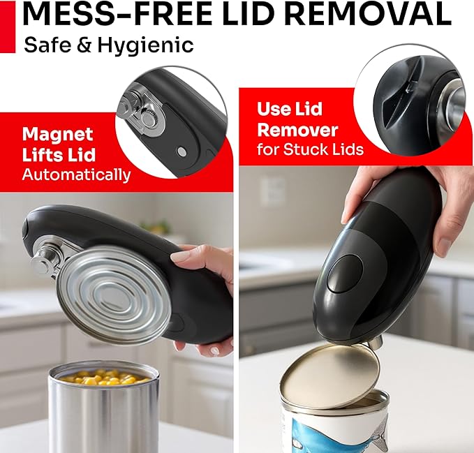 MUELLER HOME SmoothEdge Auto Electric Can Opener – Battery‑Operated One‑Touch w Magnet Lid Lifter – Portable Hands‑Free Automatic Can Openers for Seniors & Arthritis, Smooth‑Edge Cut Technology, Black - Image 5