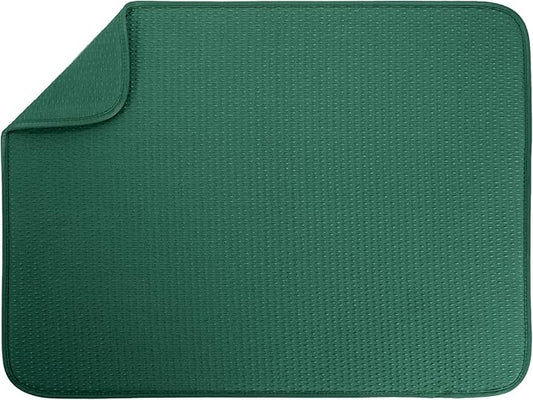 S&T INC. Dish Drying Mat XL, 18” x 24”, Absorbent Microfiber Kitchen Counter Mat, Drying Pad for Dishes, Utensils, Pots and Pans, Extra Large, Diamond Texture, Emerald Green by STINC