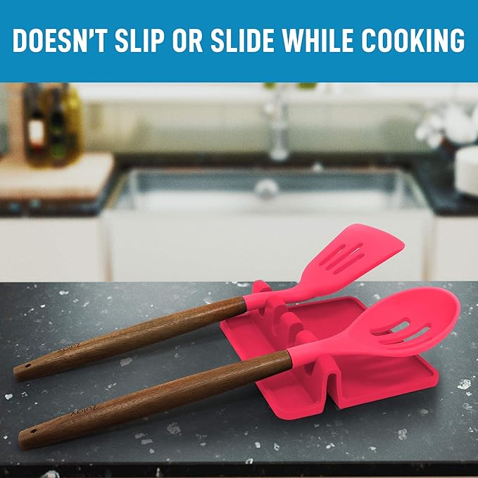 Zulay Kitchen Silicone Utensil Rest with Drip Pad for Multiple Utensils - BPA-Free, Heat-Resistant Spoon Rest & Spoon Holder for Stove Top - Kitchen Utensil Holder for Ladles & Tongs - Honeysuckle - Image 4