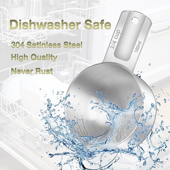 2PCS 3/4Cup (180ml, 6oz) Single Measuring Cup, Etched Inner Scale Stainless Steel Measure Scoop, Metric and US Measurement, Dishwasher Safe - Image 6