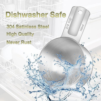 1PCS 3/4Cup (180ml, 6oz) Single Measuring Cup, Etched Inner Scale Stainless Steel Measure Scoop, Metric and US Measurement, Dishwasher Safe - Image 6