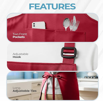 Utopia Kitchen 4 Pack Bib Apron Adjustable with 2 Pockets, Water and Oil Resistant, Cooking Kitchen Chef Apron for Women Men - Image 4