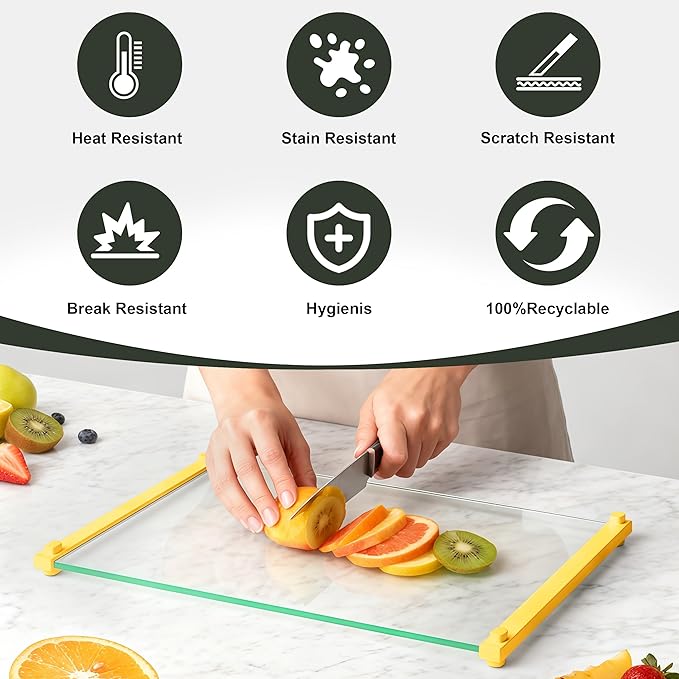 LANGBOHOS Small Glass Cutting Board(8x12 inch),Clear Tempered Glass Cutting board for Kitchen,Silicone Grip, Non-Slip, Heat-Resistant,Dishwasher Safe