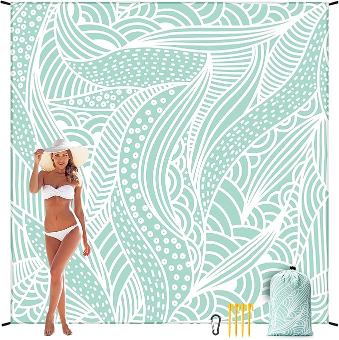 WIWIGO Beach Blanket Waterproof Sandproof Beach Mat 79" X 83"/10'x9'for 2-8 Adults Quick Drying Outdoor Picnic Mat Beach Accessories for Travel, Camping, Hiking - Image 6