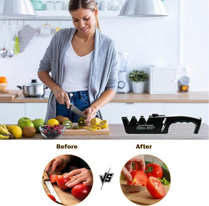 5-Angle Adjustable 10-35 Degree Professional 4-Stage Knife Sharpener, with Cut-Resistant Glove, with Scissors Grinding Slot - Multi-Purpose Precision Tool for Kitchen, Home, Outdoors (Black) - Image 7