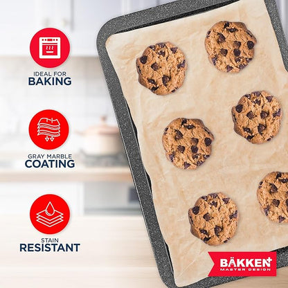 BAKKEN Kitchen Baking Pans - Nonstick Gray Coating, 13.18’’ × 8.66’’ Commercial Grade Carbon Steel Cookie Sheet, Baking Kitchen Essentials, PFOA, PFOS, PTFE Free, Oven Safe Tray (450° F), Gray - Image 4