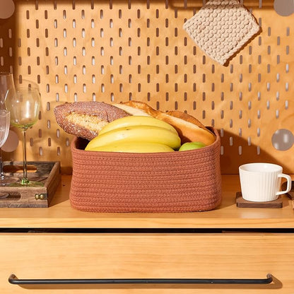MiniArk Small Storage Baskets for Organizing | Closet Organizer Bins | Shelf Toy Basket | Woven Rope Baskets | Cube Decorative Box | Shallow Basket | 11.5x7.5x4.7” | 4 Packs Oxide Red