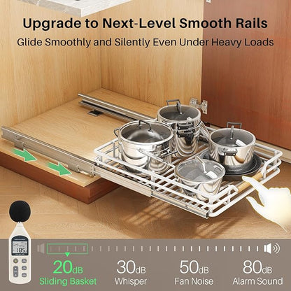 Pull out Cabinet Organizer, 18"W X 21"D, Heavy Duty Smooth Sliding Under Cabinet Shelves for Pots and Pans, Full-Extension Roll out Drawers, Slide out Organization for Home Kitchen Pantry, White - Image 5