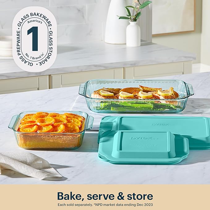 Pyrex Colors Tinted (9"x13") Tinted Glass Baking Dish with BPA-Free Lid, Oblong Bakeware Glass Pan For Casserole & Lasagna, Dishwasher, Freezer, Microwave and Pre-Heated Oven Safe, Aqua - Image 3