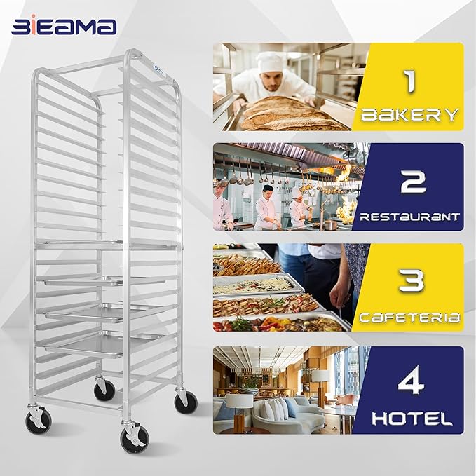 BIEAMA 20-Tier Sheet Pan Rack, NSF Bun Pan Rack, Aluminum Bakery Rack, Home Commercial Kitchen Bakery Cooling Rack, 4 Wheels - Image 8