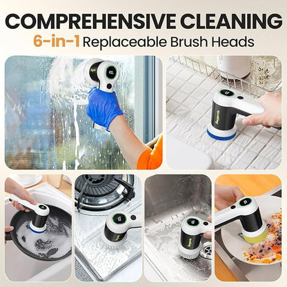 Electric Bathroom Cleaning Brush, Cordless Spin Scrubber Full Body Waterproof IPX7 with 6 Replaceable Brush Heads for Bathtub/Kitchen/Window/Home Cleaning -SD-CTB02 - Image 4