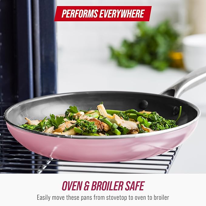 Blue Diamond 8" Nonstick Frying Pan Skillet, Ceramic Diamond Infused PFAS-Free, Dishwasher & Oven Safe, Stay Cool Handle, Durable Non Toxic Metal Utensil Safe, Egg & Omelet Pan, Pink - Image 6