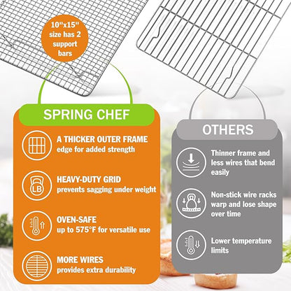Spring Chef 10 x 15 Inch Stainless Steel Cooling Rack for Cooking & Baking - Heavy Duty Cookie Cooling Rack for Kitchen - Oven Safe - Fits Jelly Roll Pan - Dishwasher Safe - Image 3