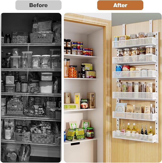 Pantry Door Organizers and Storage, 6-Tier Large Metal Heavy-Duty Frame Over the Door Spice Rack, 2 in 1 Wall-Mounted or Hanging shelf for Kitchen, Bathroom, Laundry Room, Bedroom, Closet &Nursery - Image 7