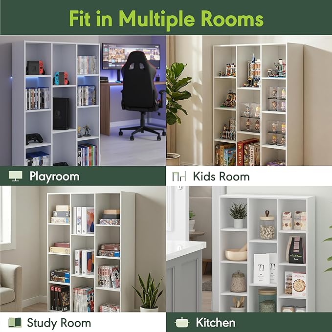Furinno LUDER Book Shelf, 11-Cube Bookshelf, Reversible Bookcase, 9.4 x 29.1 x 41.7, Easy Assembly, for Living Room, Bedroom, Home Office, White - Image 7