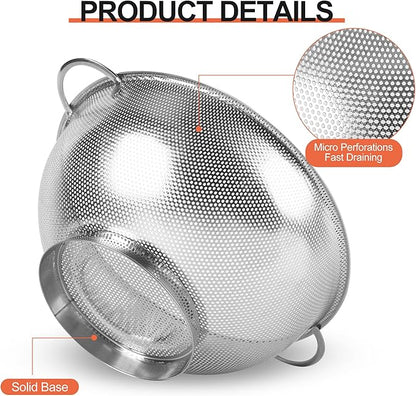 Kaishun Colander Stainless Steel 5-Quart, Strainer for Kitchen Food, Dishwasher Safe