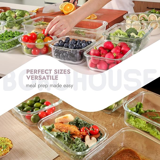 10-Pack Glass Food Storage Containers with Tempered Lids – Borosilicate, Airtight, Oven-Safe (-4°F~950°F), BPA-Free, 4.4 & 1.6 Cup, Leak-Proof, Dishwasher Safe (Pink) - Image 7