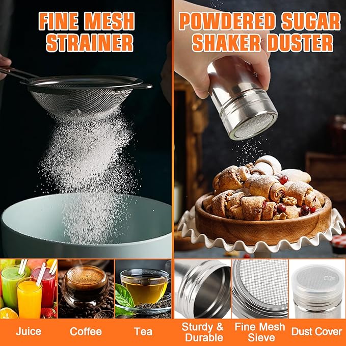 Biscuit Cutter Set, 14PCS Pastry Blender Set with Pastry Cutter, Flour Sifter, Rolling Pin, Biscuit Cutter, Dough Cutter, Powdered Sugar Shaker Duster, Fine Mesh Strainer Baking Mat for Cooking Baking - Image 4