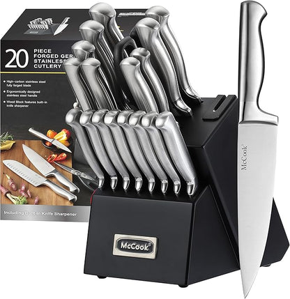 McCook® Knife Sets,German Stainless Steel Kitchen Knives Block Set with Built-in Sharpener by McCook