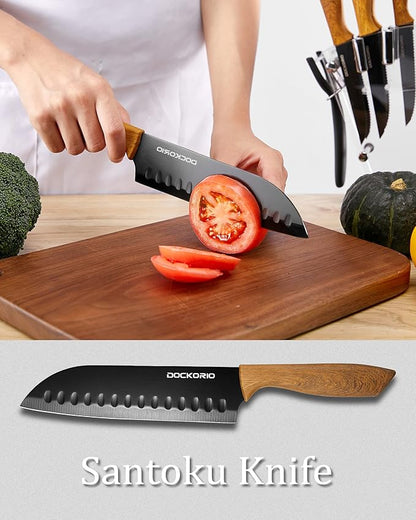 Kitchen Knife Set with Block, all in one 19 PCS High Carbon Stainless Steel Sharp Serrated Steak Knives Set, Chef Knives, Bread Knife, Scissor, Sharpener - Image 6
