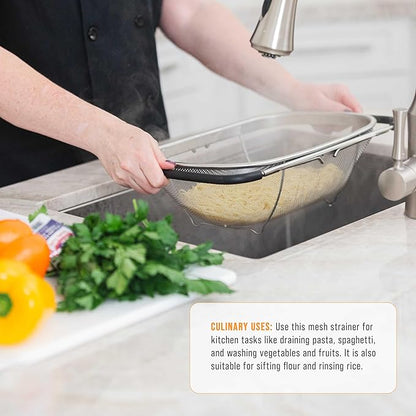 U.S. Kitchen Supply Stainless Steel Colander Strainer - 6-Quart Collapsible Colander with Expandable Rubber Handles - Rectangular Sieve, Fine Mesh Stainless Steel Strainers and Colanders for Kitchen - Image 7