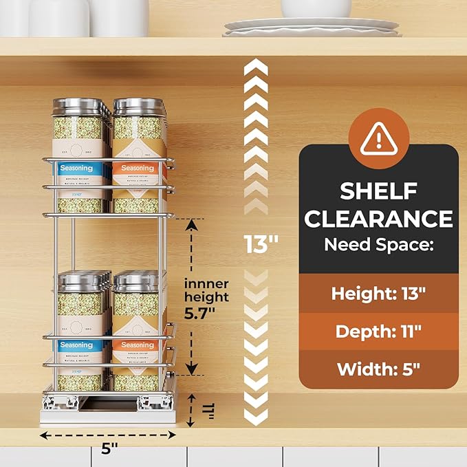 Mystozer Pull Out Spice Rack Organizer for Cabinet, Slide Out Spice Racks, Easy to Install, 4.33" Wx10.43 Dx8.66 H, 1 Drawer 2 Tiers(Silver) - Image 2