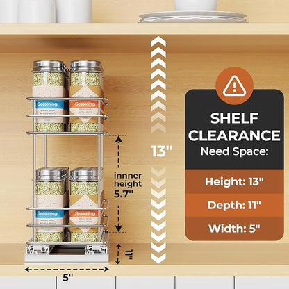 Mystozer Pull Out Spice Rack Organizer for Cabinet, Slide Out Spice Racks, Easy to Install, 4.33" Wx10.43 Dx8.66 H, 1 Drawer 2 Tiers(Silver) - Image 2