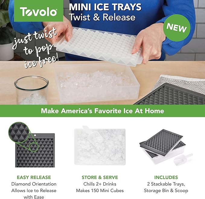 Tovolo Mini Ice Cube Tray Set with Twist and Release Mini Nugget Ice Cube Trays, BPA Free Silicone Mini Ice Tray with Storage Bin and Mini Scoop, Stackable Dishwasher Safe Mini Ice Cube Trays - Image 2
