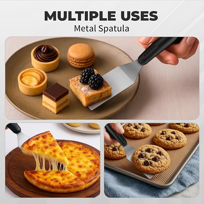 Stainless Steel Spatula Set,Mini Serving Spatula for Kitchen Use,Metal Spatula for Cooking with Heat Resistant Handle,Metal Spatulas for kitchen use for Pancakes、Lasagna、Brownies、Cake and Cookie (2PC) - Image 5