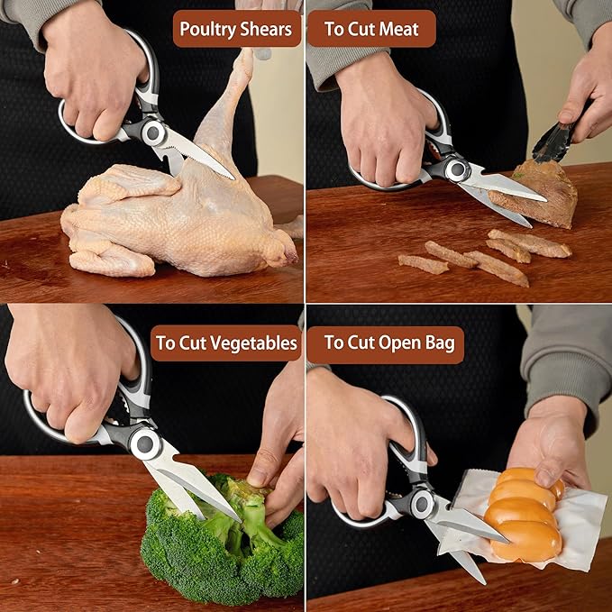OMDAR Food Grade Kitchen Scissors All Purpose 3 Pack - Heavy Duty Stainless Steel Cooking Shears for Cutting Meat, Food, Fish, Poultry Sharp Sissors for Dishwasher Safe - with Protective Sheath - Image 4